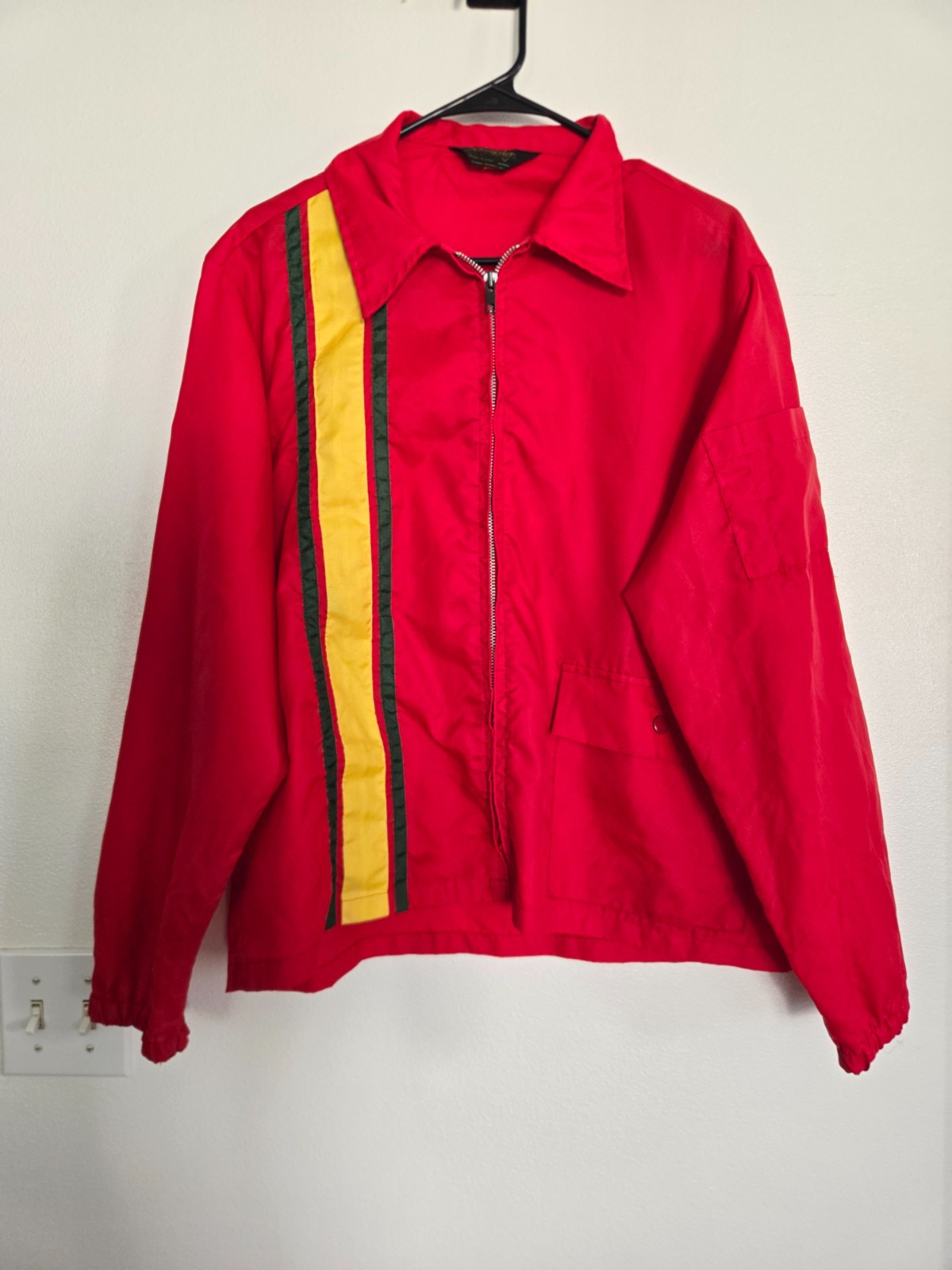 New Vintage SWINGSTER Men\'s RACING STRIPE Windbreaker JACKET Red Yellow Green M
