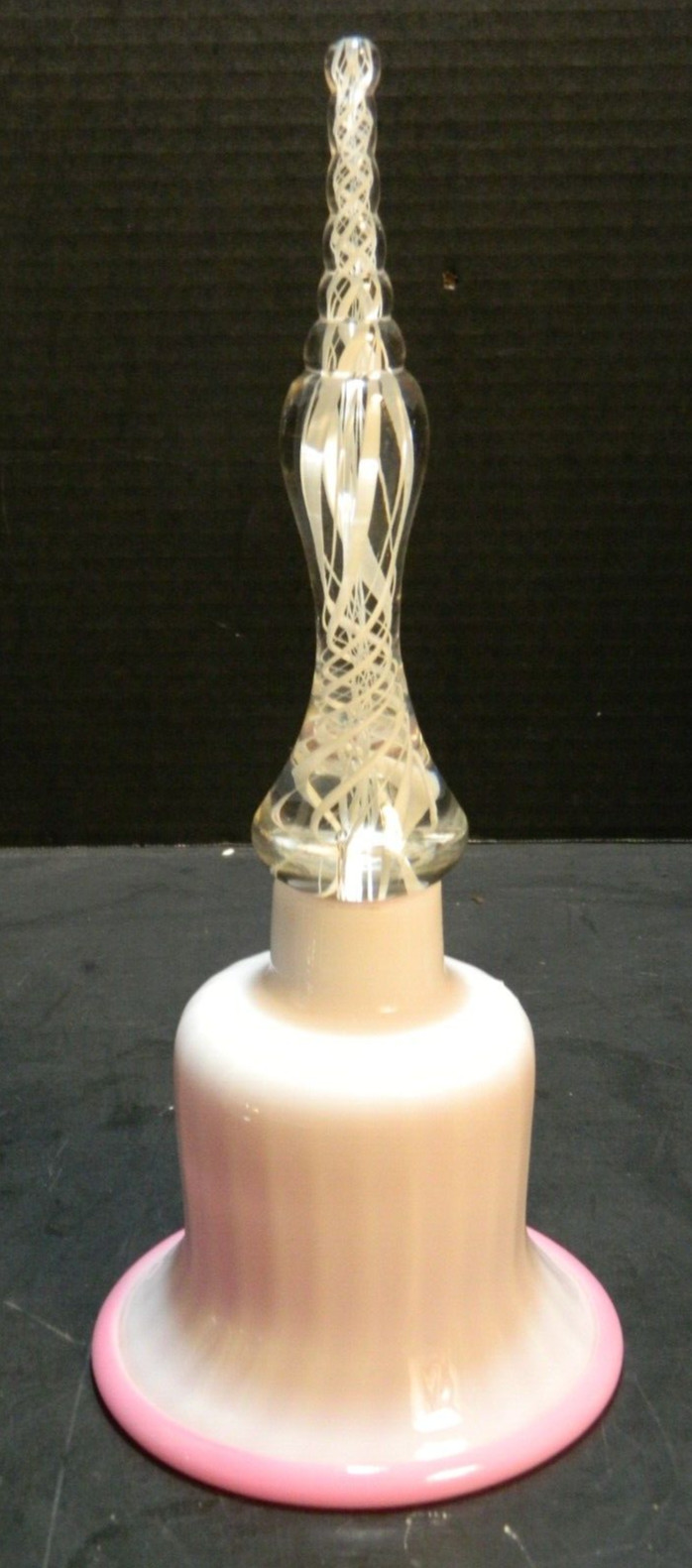 Vintage Pairpoint Pink Cased Ribbed Art Glass Bell Air Twist Handle 10.5\ Vintage Pairpoint Pink Cased Ribbed Art Glass Bell Air Twist Handle 10.5\