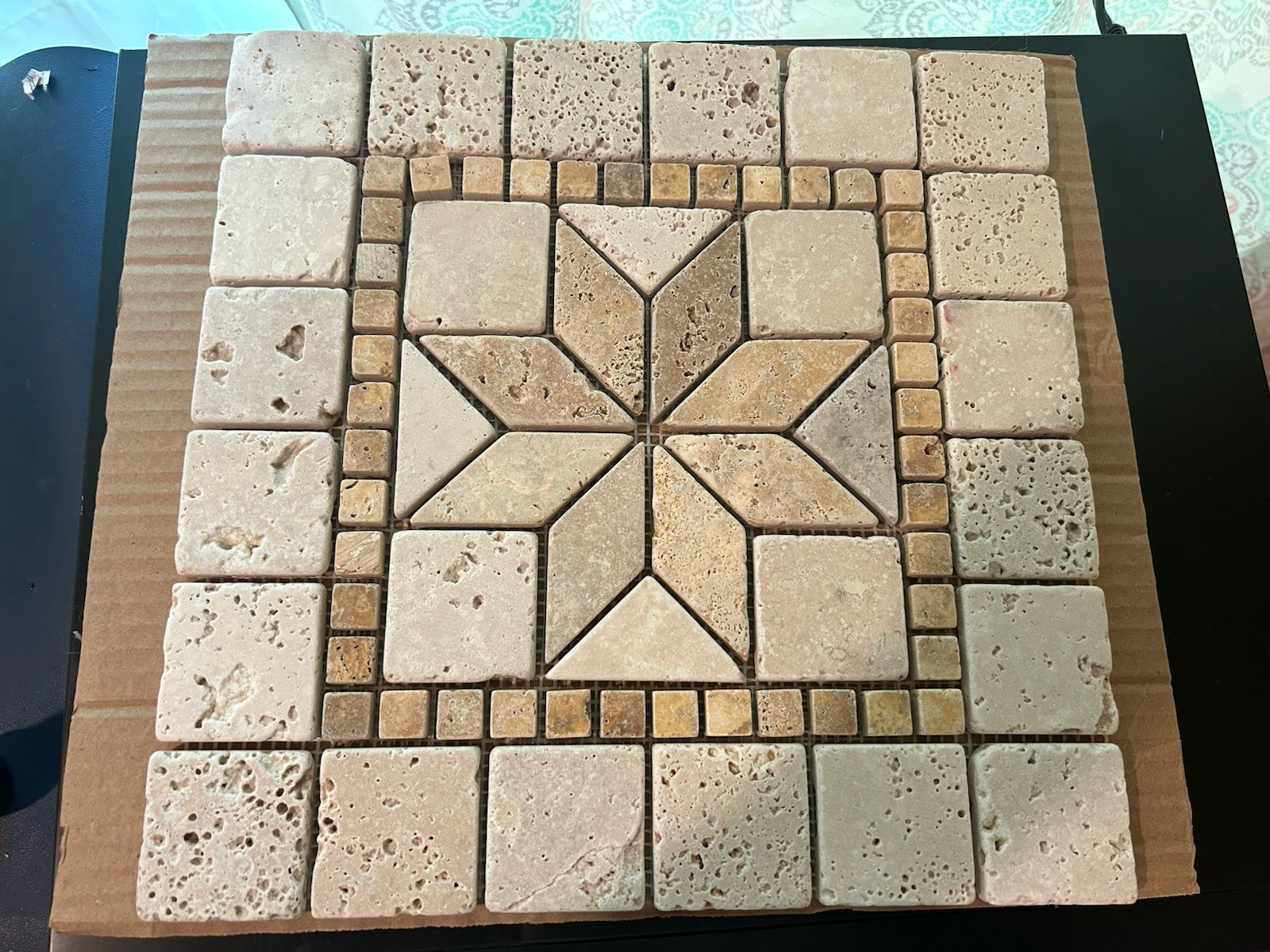 4 Merola Travertine Tumbled Mosaic Medallion Tile 12x12 Inch Mesh Floor Or Wall