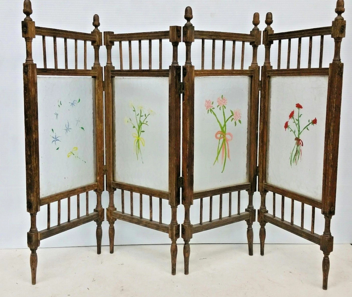 Vintage Chinese Four-Panel Divider Screen Floral Designs 33'' x 22 1/4'' Vintage Chinese Four-Panel Divider Screen Floral Designs 33'' x 22 1/4''