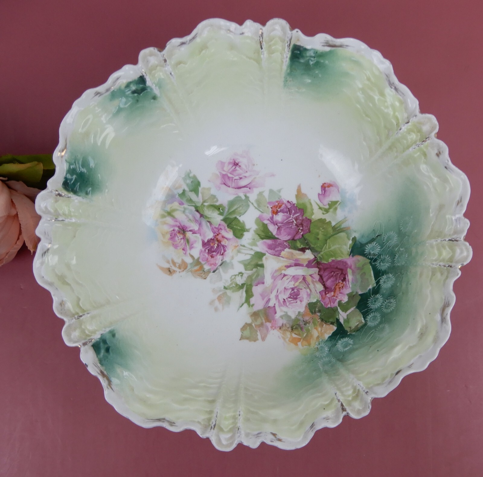 Antique RS Prussia Old Red Mark Bouquet of Roses Porcelain \