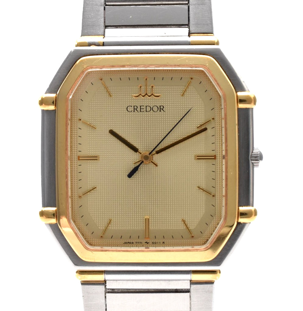 [ EXC+5 ] Seiko Credor 7771-5011 Vintage Gold Dial 22K Quartz Men\'s Watch JAPAN