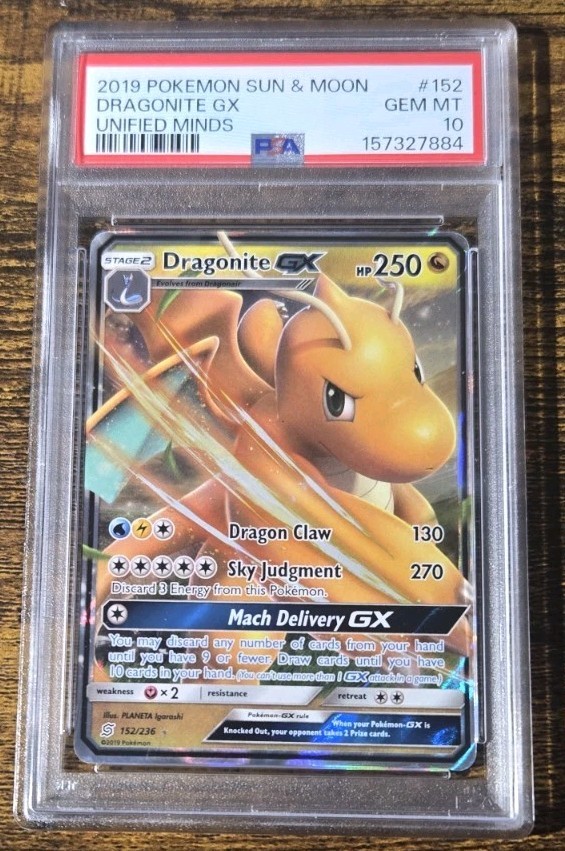2019 POKEMON SUN & MOON UNIFIED MINDS #152 DRAGONITE GX PSA 10