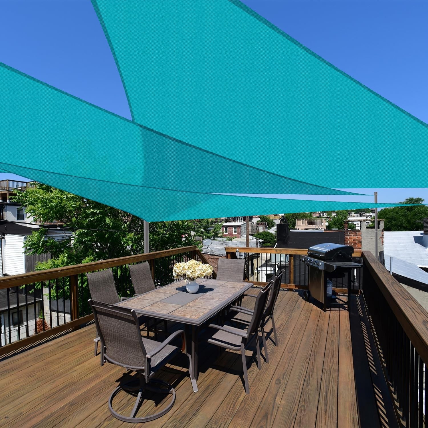 E&K Sunrise 16\' x 16\' x 22.6\' Triangle Sun Shade Sail Turquoise