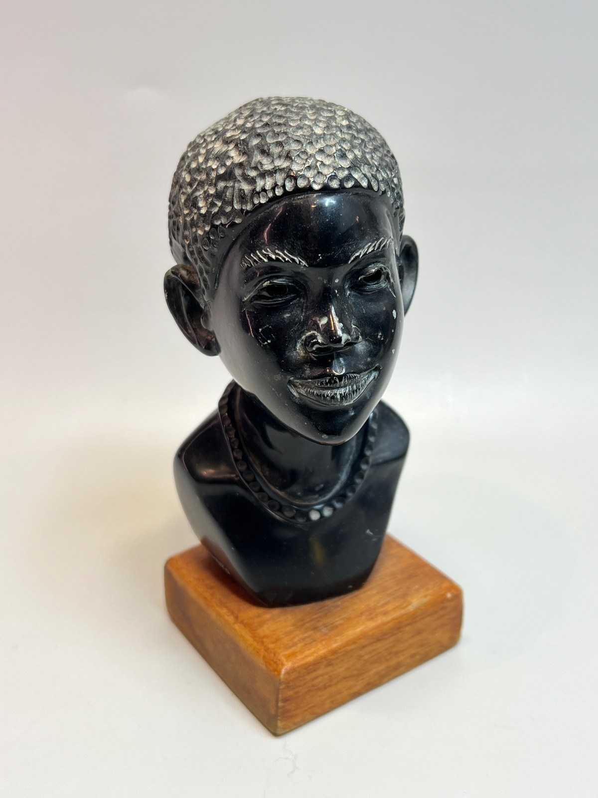 R.J Dodzo Zimbabwe Hand-Carved Stone Male Bust Sculpture Shona Tribe Man Signed