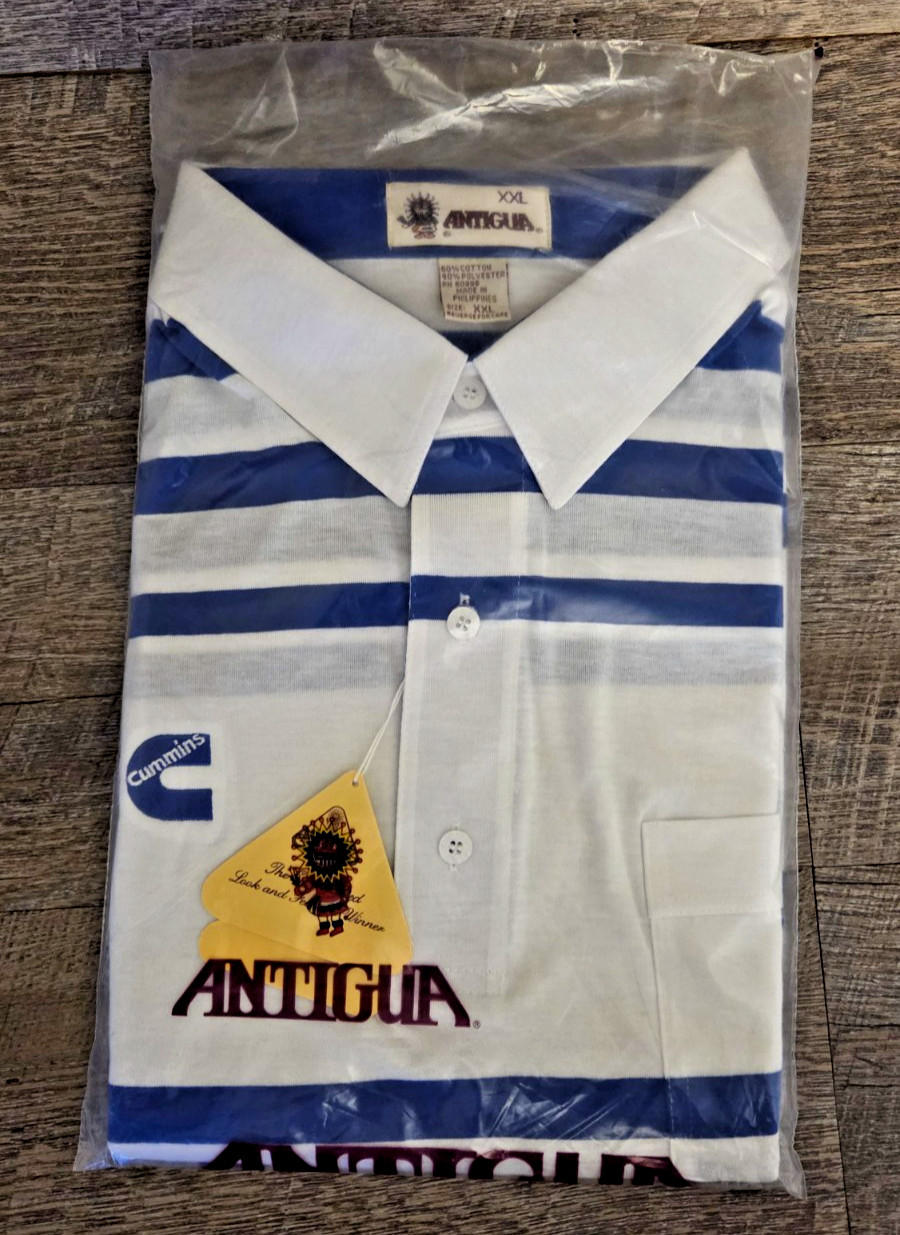 Vintage Antigua Cummins Embroidery Logo Striped Polo Men\'s XXL 2XL New With Tags Vintage Antigua Cummins Embroidery Logo Striped Polo Men\'s XXL 2XL New With Tags
