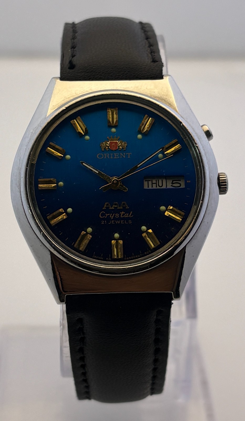 Vintage Men\'s Orient AAA Crystal Automatic Blue Dial Date/Day Wristwatch