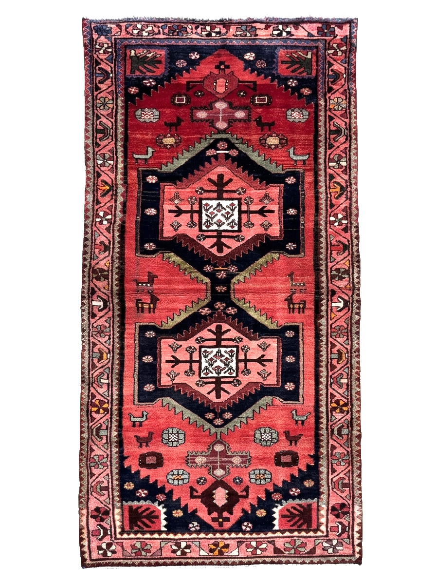 Vintage Hamedan Tribal Geometric Hand Knotted Wool Runner Rug 4x10 Boho Oriental