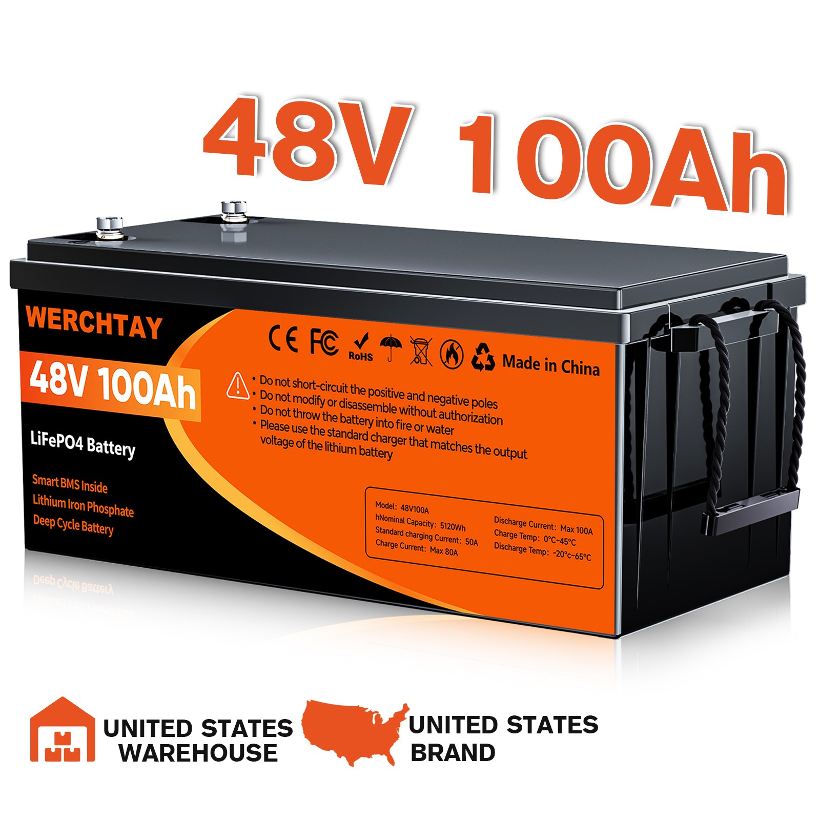 48V 100Ah Golf Cart Lithium LiFePO4 Battery 5120Wh BMS Solar RVs Marine Off-Grid