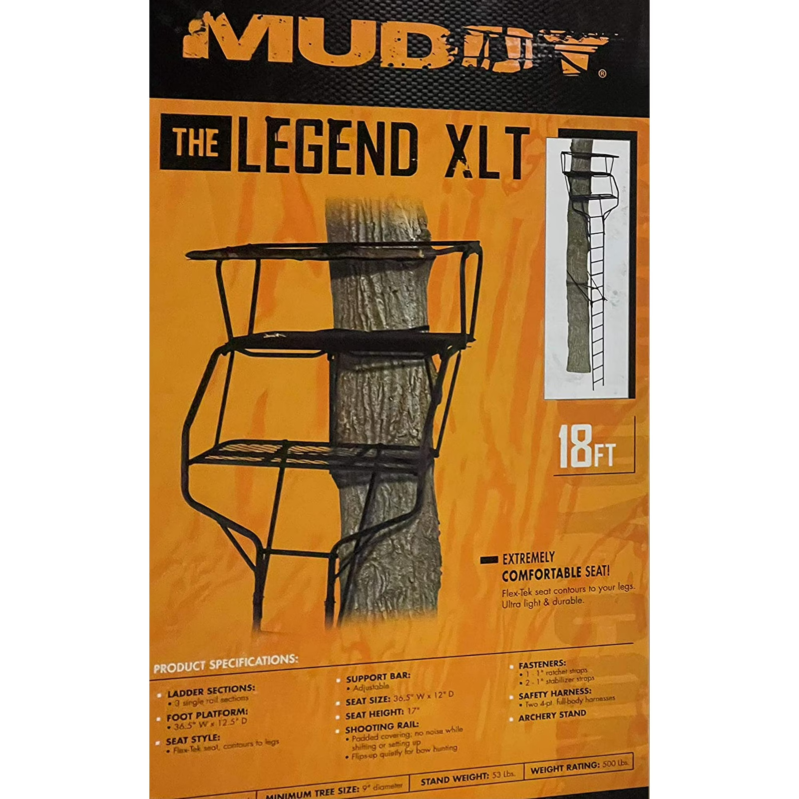 Muddy Legend XLT 2 Man Tree Stand 18 FT. - 500 lb. Rated - 2 Four Point Harnesse Muddy Legend XLT 2 Man Tree Stand 18 FT. - 500 lb. Rated - 2 Four Point Harnesse