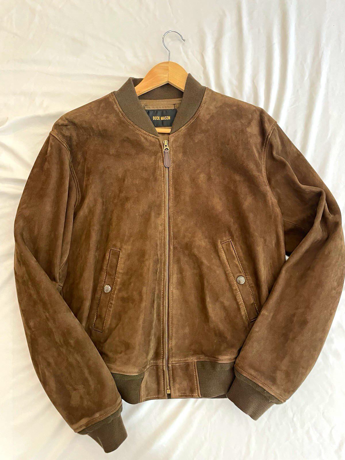 Buck Mason Canyon Suede Bomber Jacket Mens XL Brown Leather A-1 100% Genuine