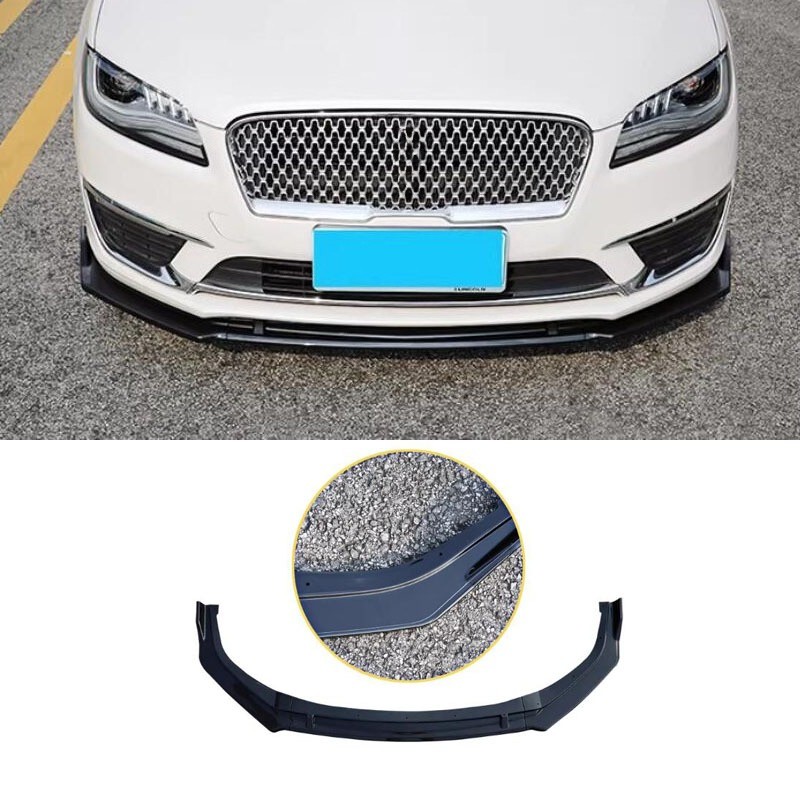 3PCS For 2017-2020 Lincoln MKZ Gloss Black ABS Front Bumper Splitter Lip Spoiler