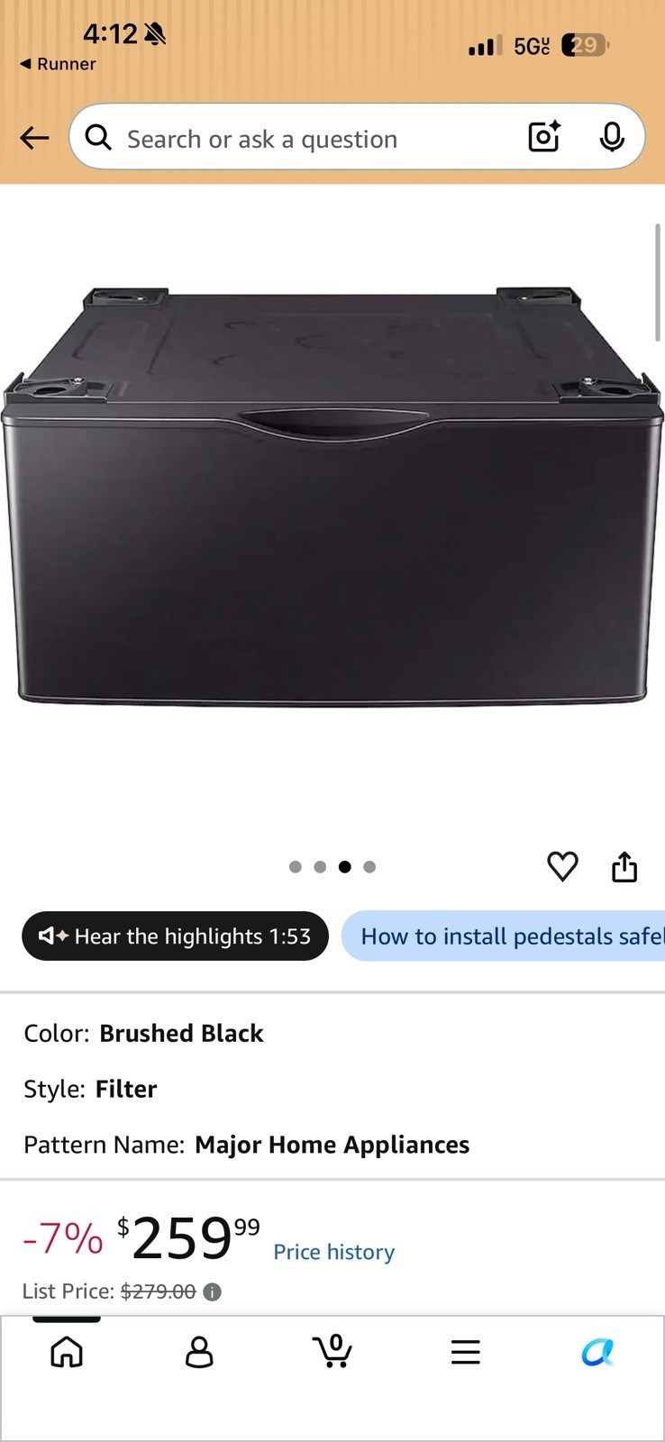 1 Samsung WE402NV Laundry Pedestal w/ Storage Drawer, Brushed Black 1 Samsung WE402NV Laundry Pedestal w/ Storage Drawer, Brushed Black