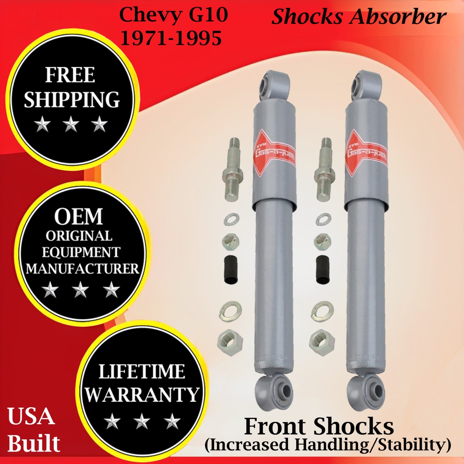 KYB OEM Front Shocks For 1971-1995 Chevy G10 Lifetime Warranty
