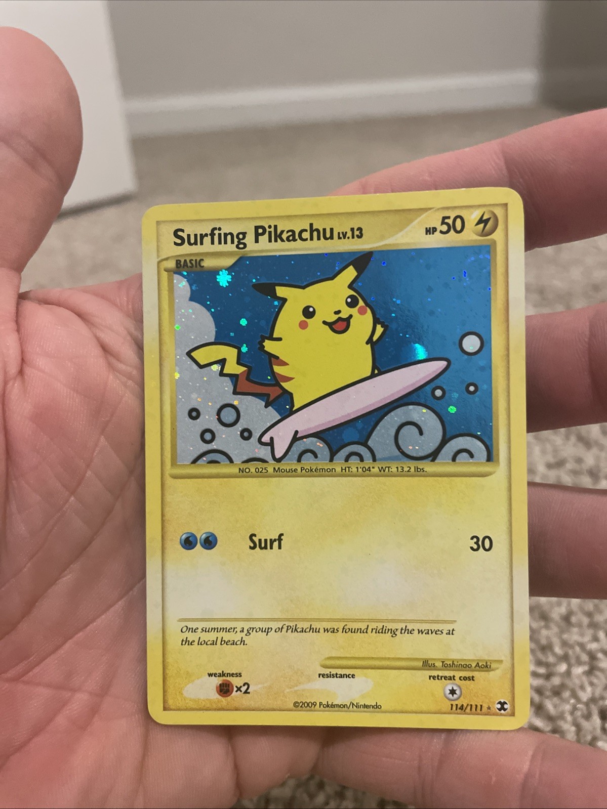 Pokémon Pikachu Surfing Holo Card 114/111 Rising Rivals Secret Rare 4 SWIRLS