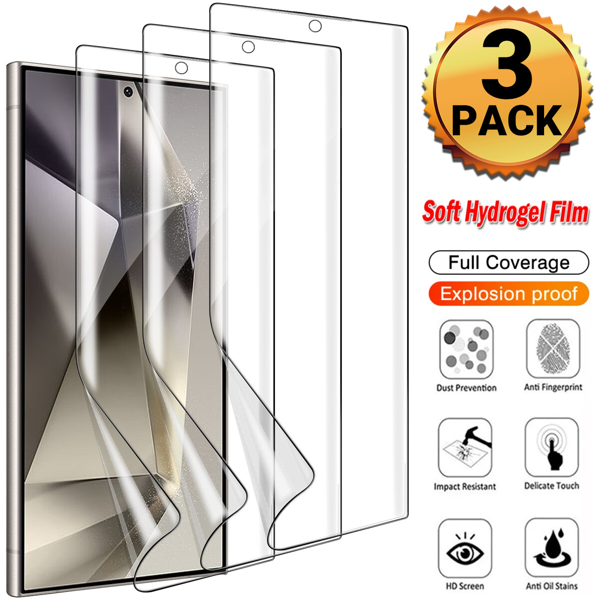 3Pcs For Samsung Galaxy S25 S24 Ultra Plus S23 S22 S21 Hydrogel Screen Protector
