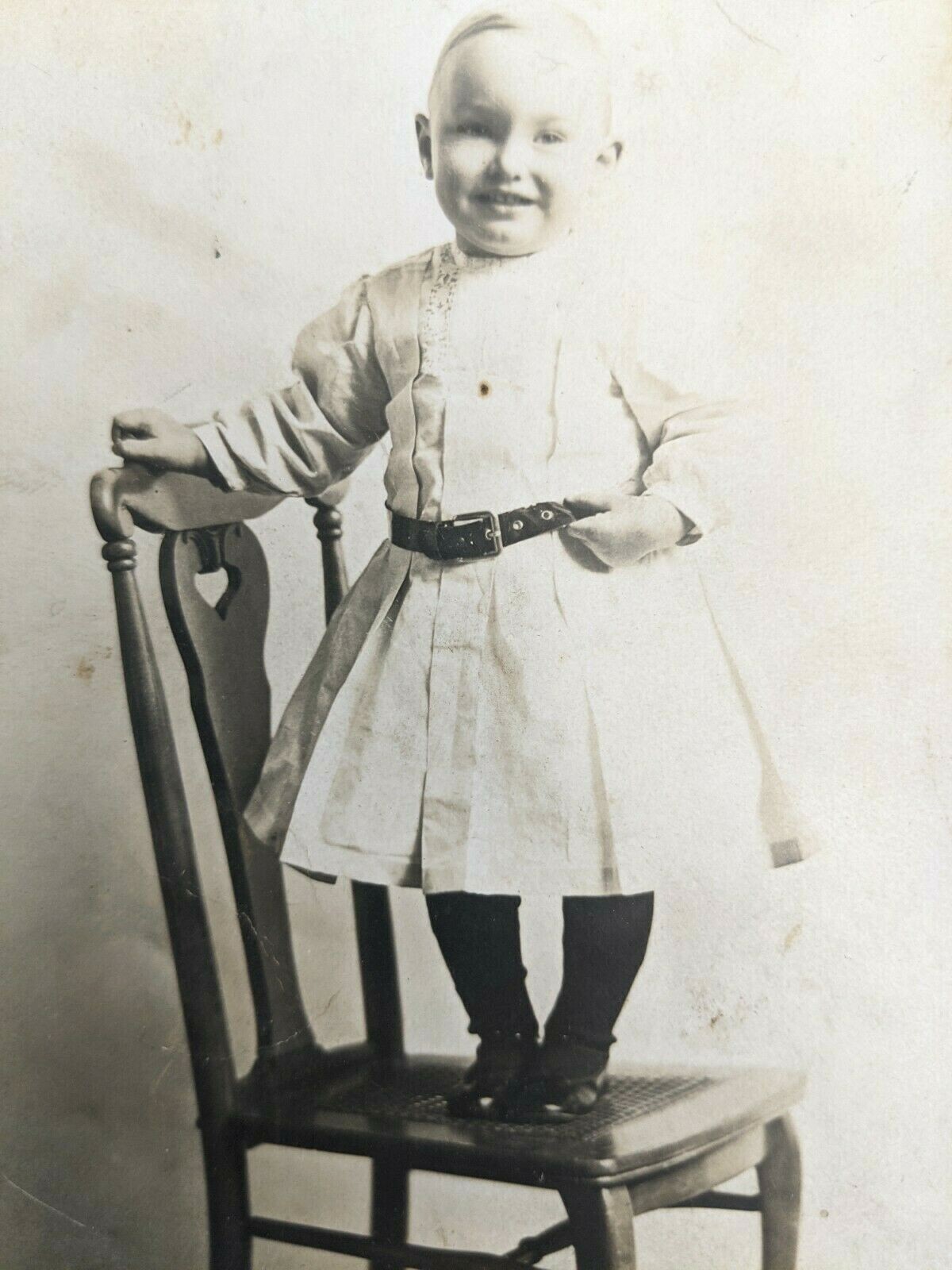 VTG Real Photo Postcard RPPC Sassy Girl Stands on Chair 1904 - 1918 AZO Unposted