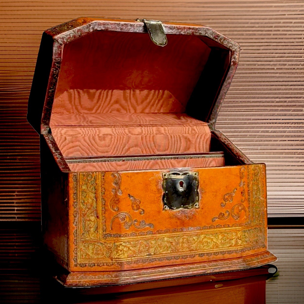 Antique French 19th Century Genuine Leather  Letter Box Desk Top Organizer