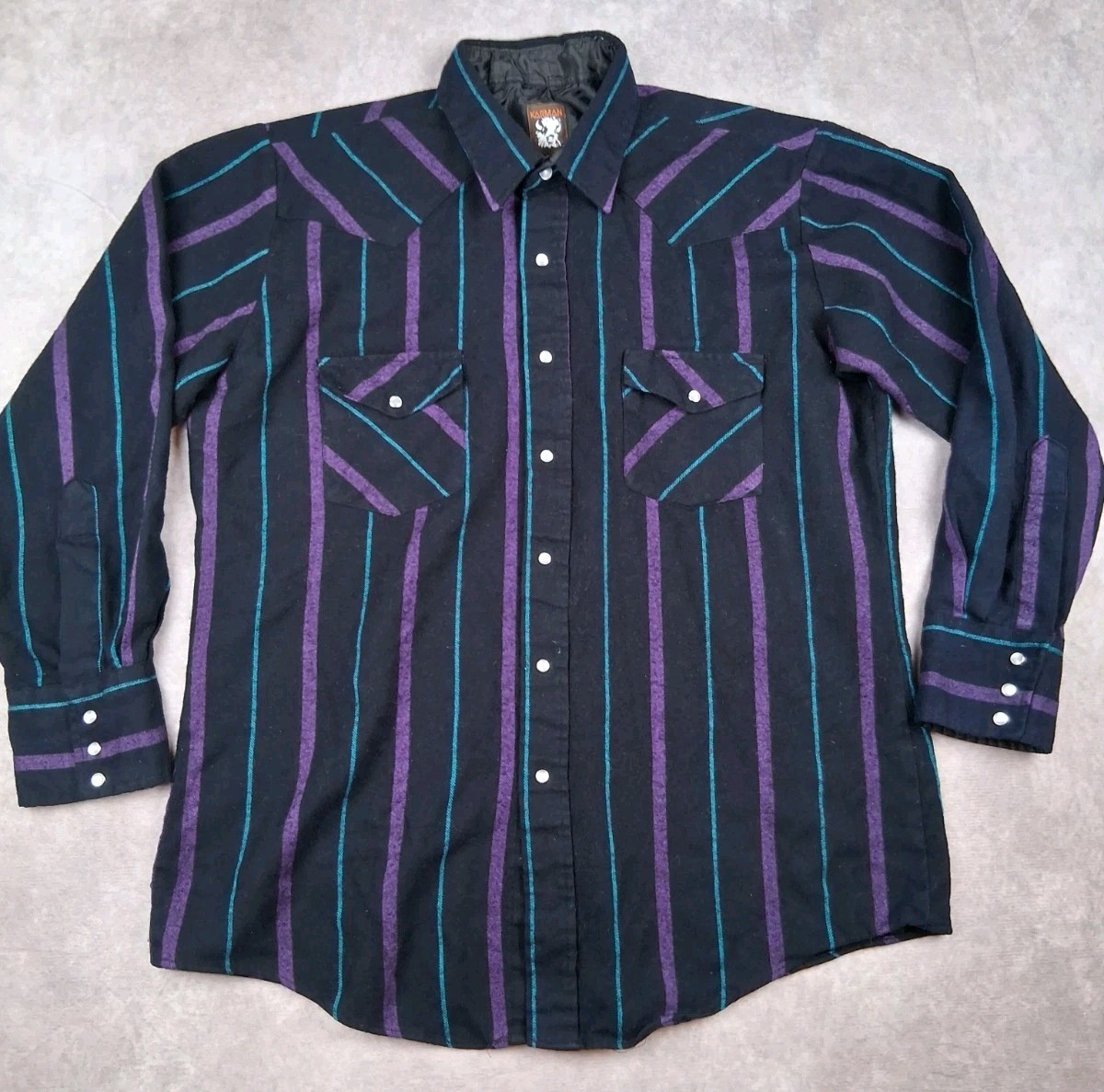 Vintage Karman Western Pearl Snap Shirt Mens Large Flannel Cowboy Rockabilly