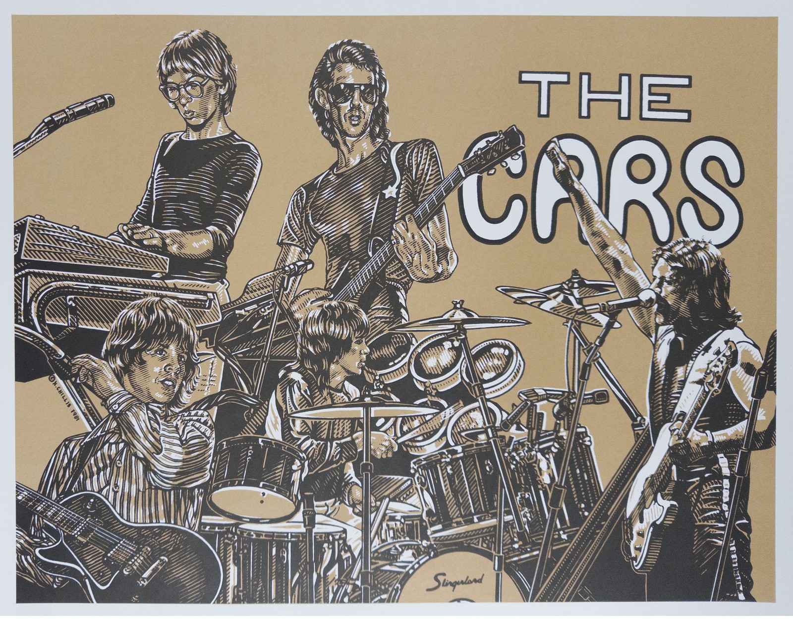 Vintage The Cars Lithograph Poster by K. Chillis 1981 • MINT • RARE