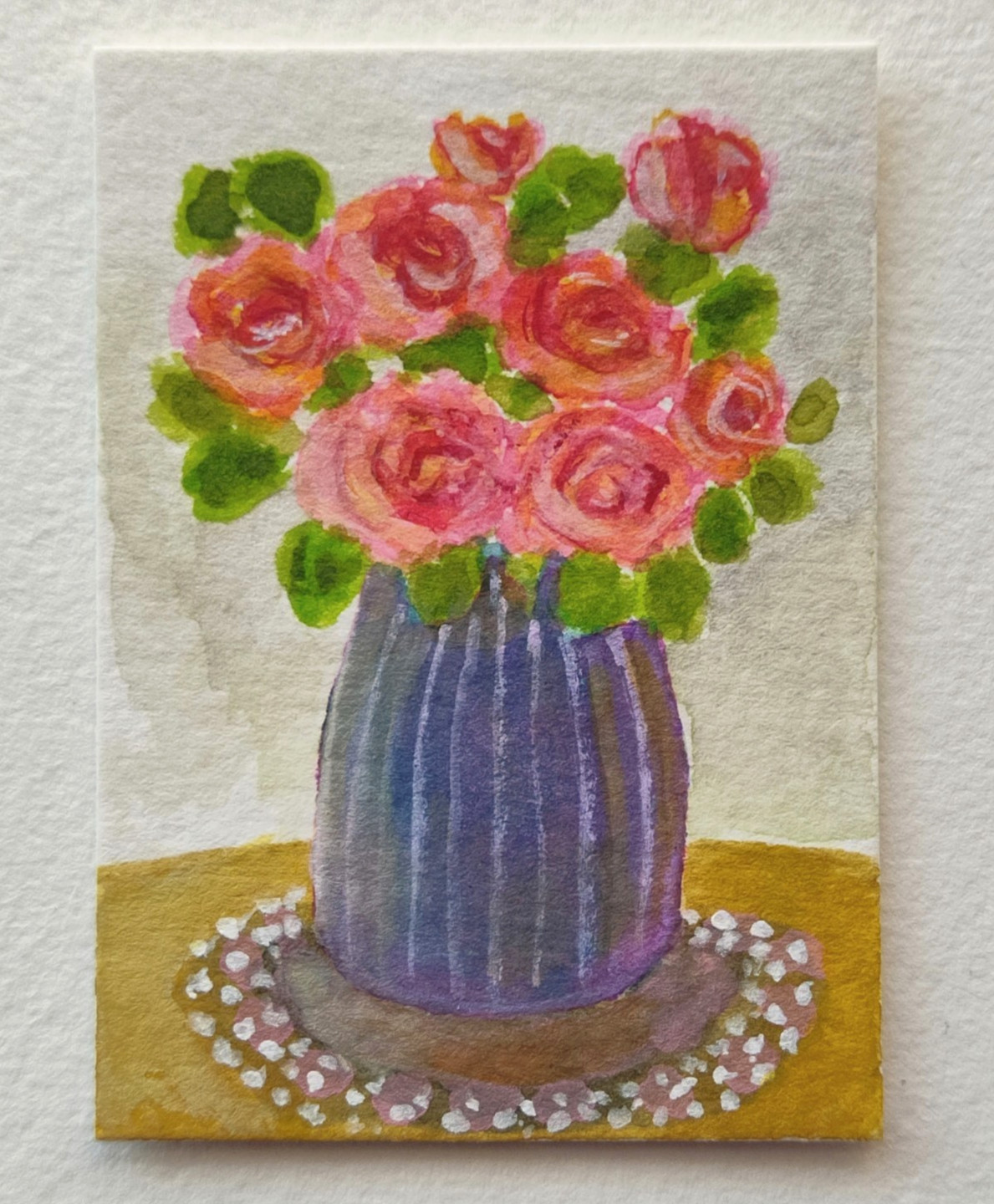 ACEO Original Miniature Painting ROSES PURPLE VASE Watercolor Gouache OOAK ACEO Original Miniature Painting ROSES PURPLE VASE Watercolor Gouache OOAK