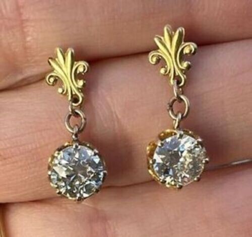 2.9Ct Lab Created Diamond Round Cut Engagement Earrings 14K Yellow Gold Over
