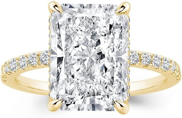 Effinny 3.5CT Radiant Cut Engagement Ring 925 Silver 14K Gold Plated Size 5 Effinny 3.5CT Radiant Cut Engagement Ring 925 Silver 14K Gold Plated Size 5