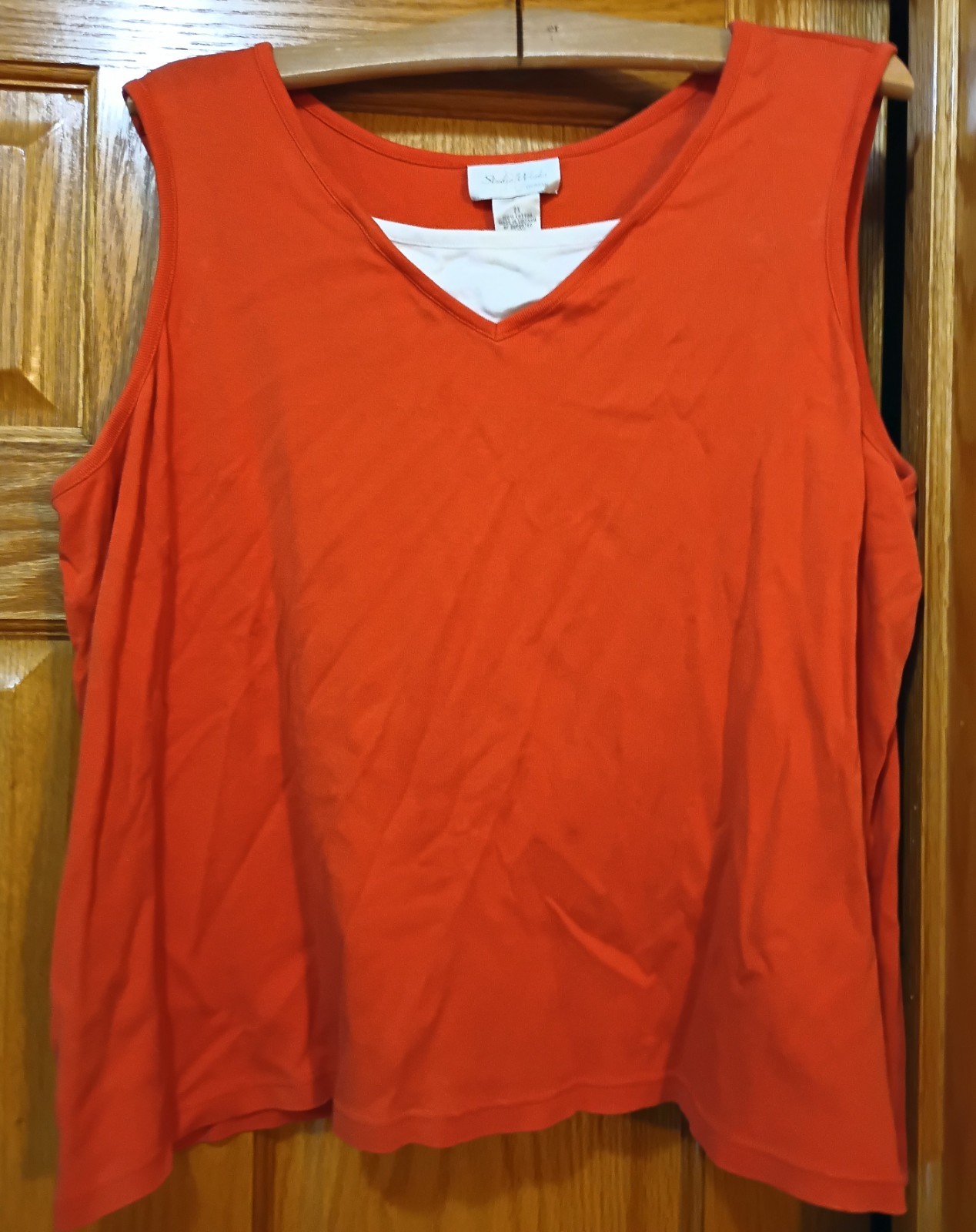 Studio Works Women Plus Size 2X Orange Coral V-Neck Tank Top 100% Cotton Shell Studio Works Women Plus Size 2X Orange Coral V-Neck Tank Top 100% Cotton Shell