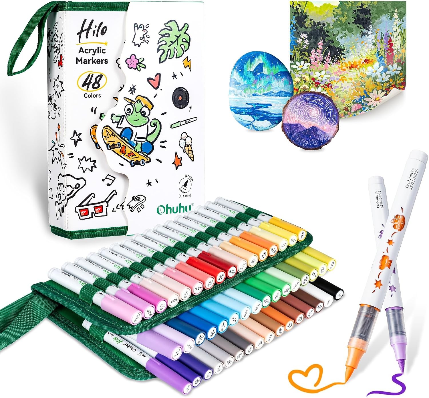 Ohuhu Acrylic Paint Markers Brush Tip 48/72 Colors Smooth Blending - Hilo