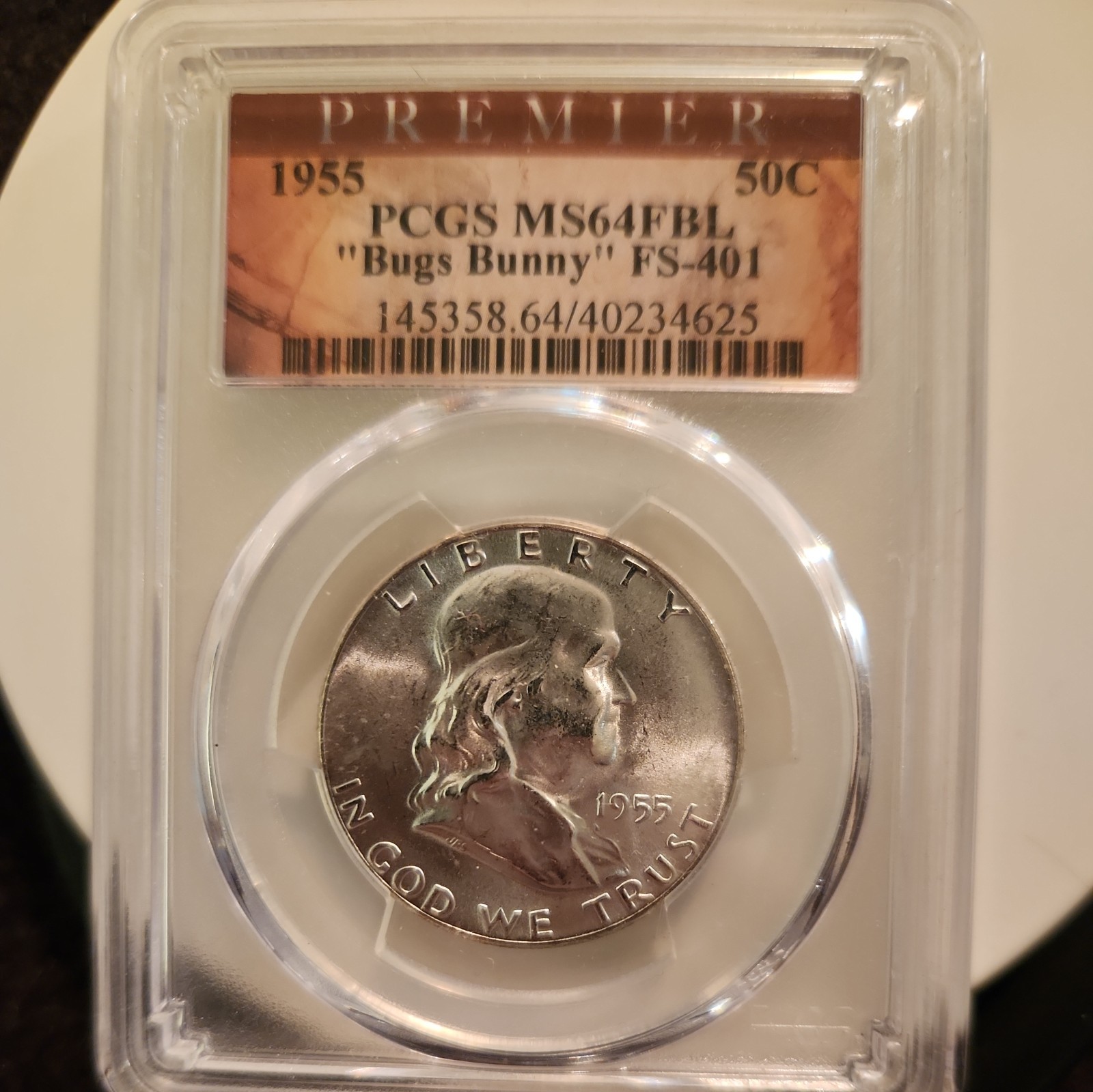 1955 50c PCGS MS64 FBL “Bugs Bunny” FS-401 Silver Franklin Half Dollar Coin 