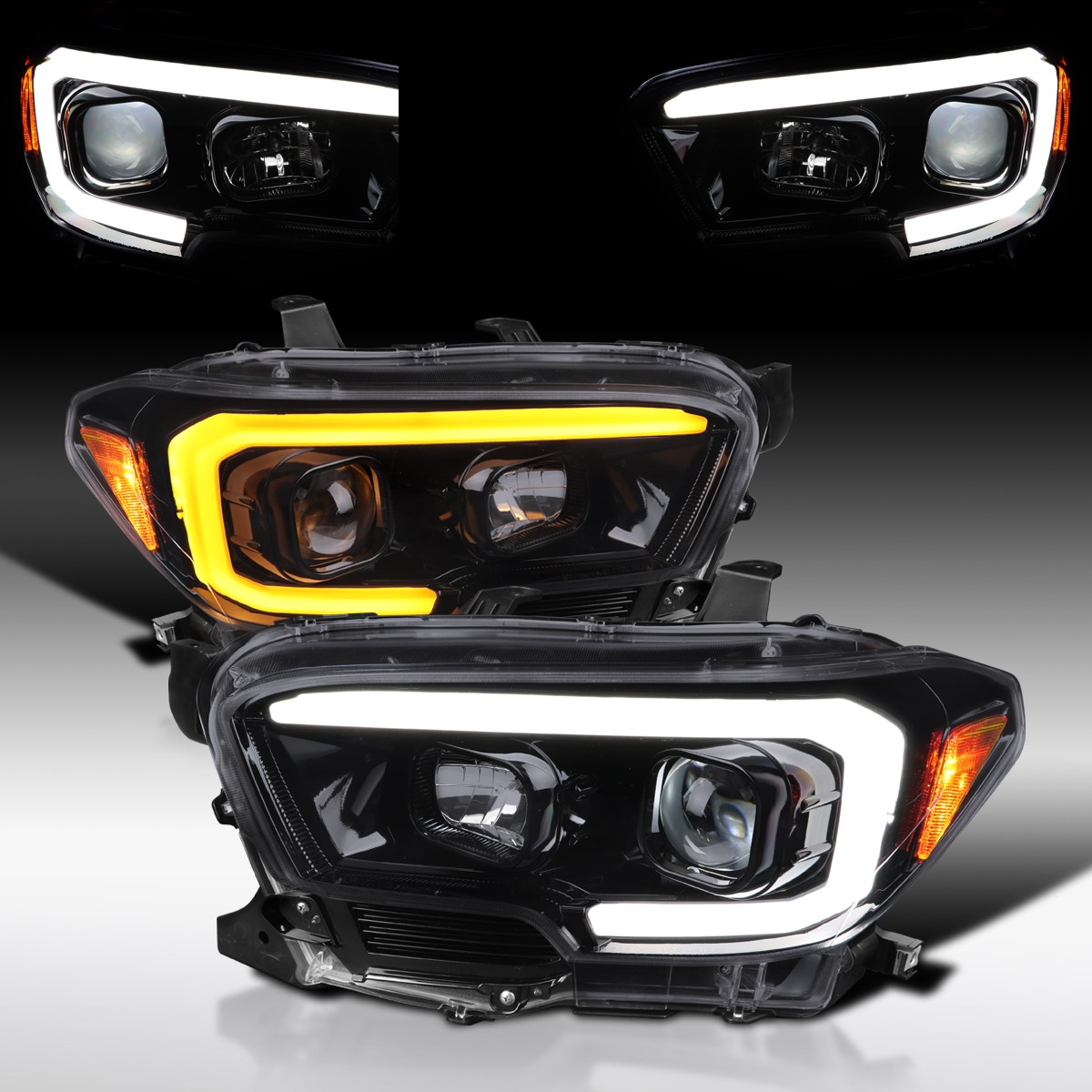 Smoke Fit 2016-2023 Toyota Tacoma Projector Headlights Lamps LED DRL Turn Signal Smoke Fit 2016-2023 Toyota Tacoma Projector Headlights Lamps LED DRL Turn Signal