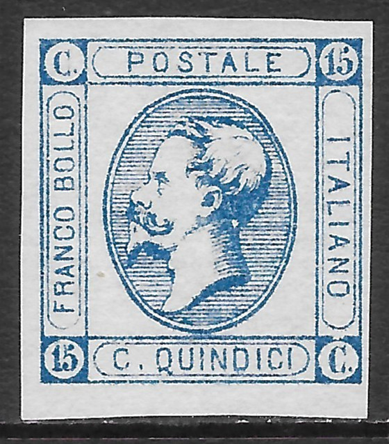 ITALY SCOTT 23 MHNG F/VF - 1863 15c BLUE - KING VICTOR EMMANUEL II ISSUE