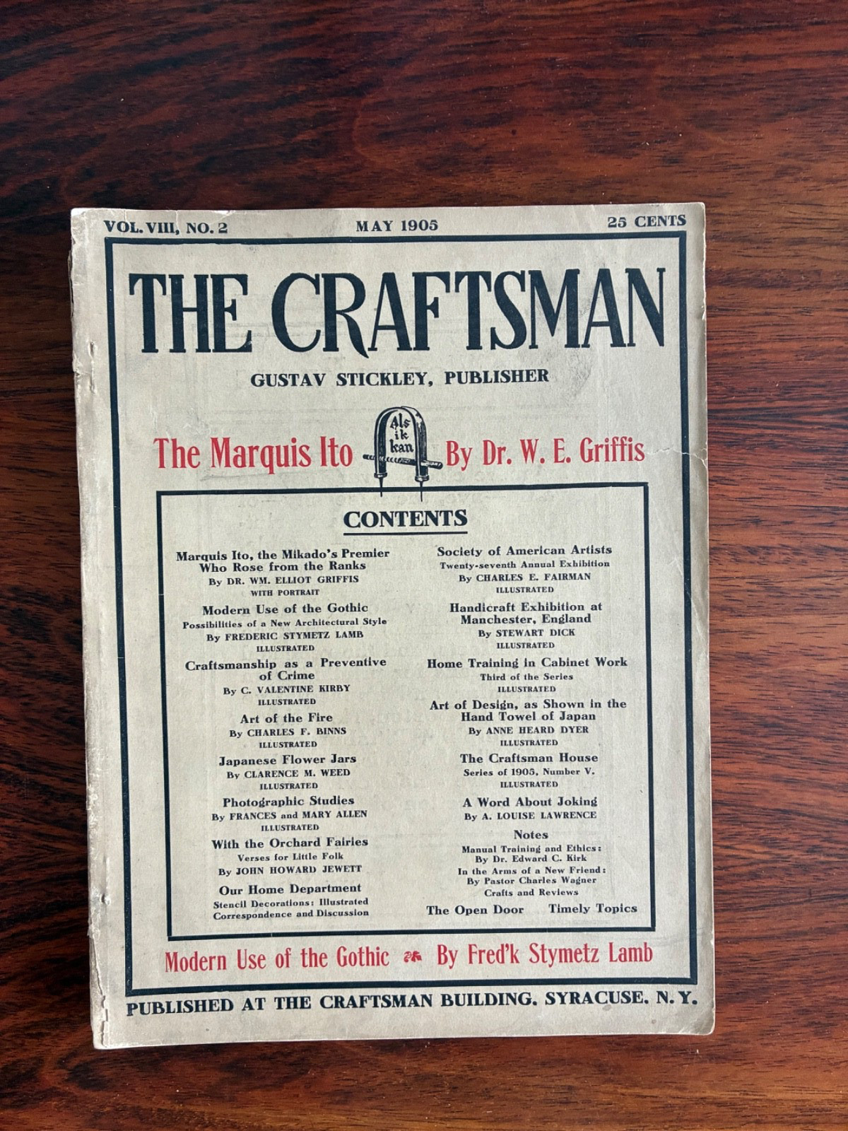 The Craftsman Magazine Gustav Stickley Mission Arts & Crafts  MAY 1903