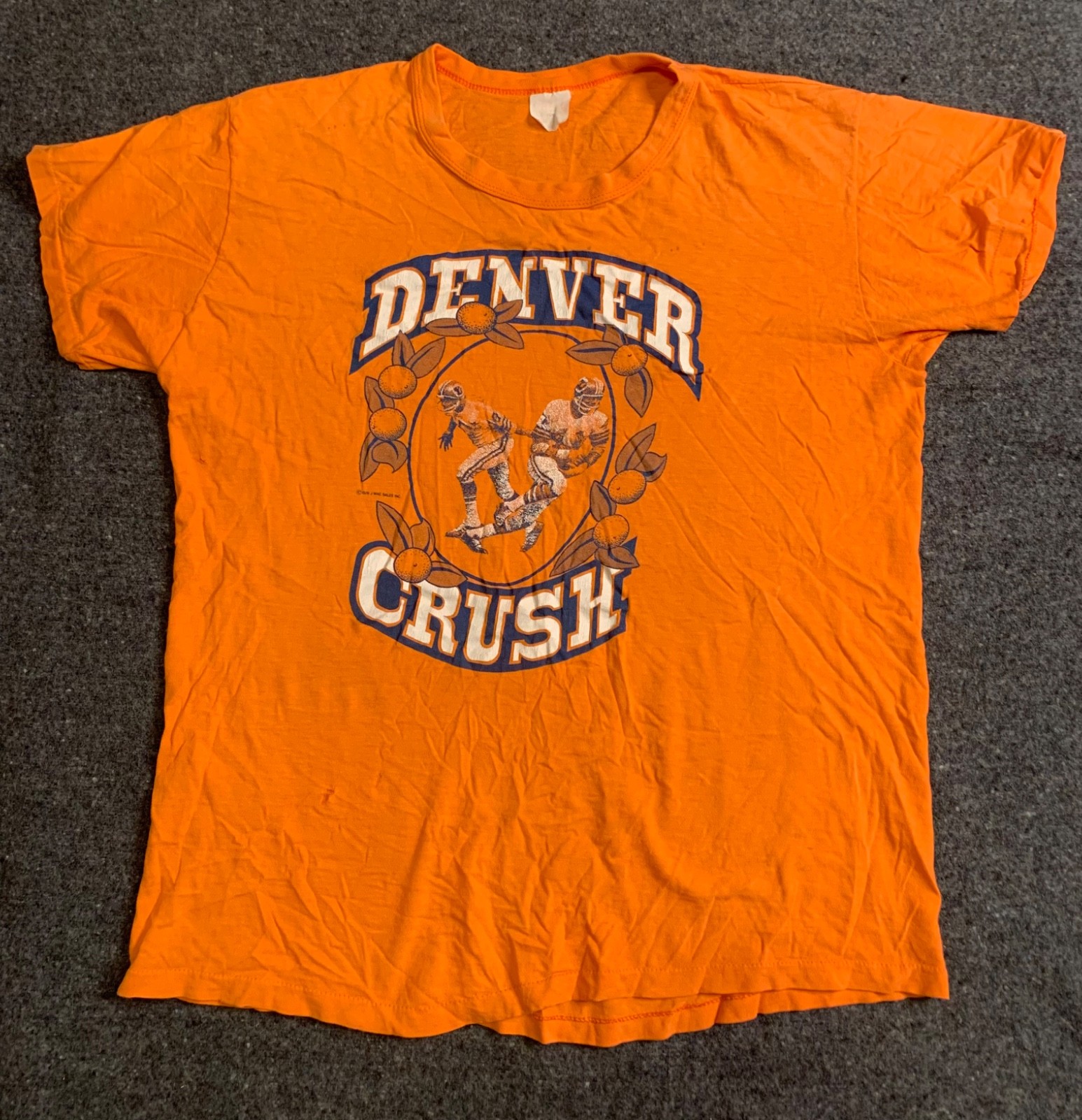 Vintage 70's Denver Broncos Orange Crush Paper Thin T Shirt Size M USA
