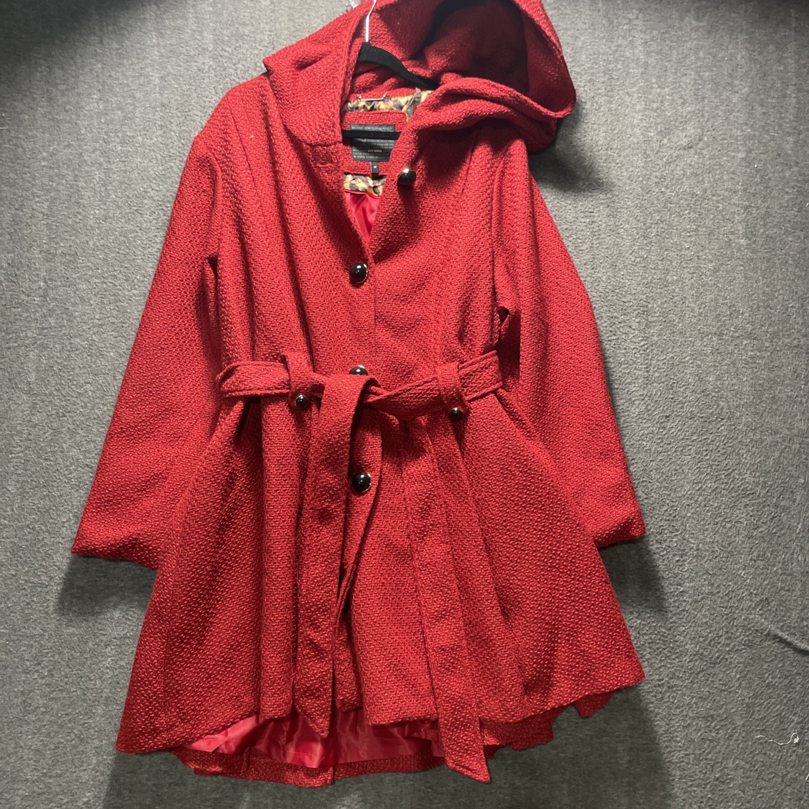 NWT Steve Madden Red Hooded Pea Coat High-Low Hem OPA1503 Belted 3XL Classic