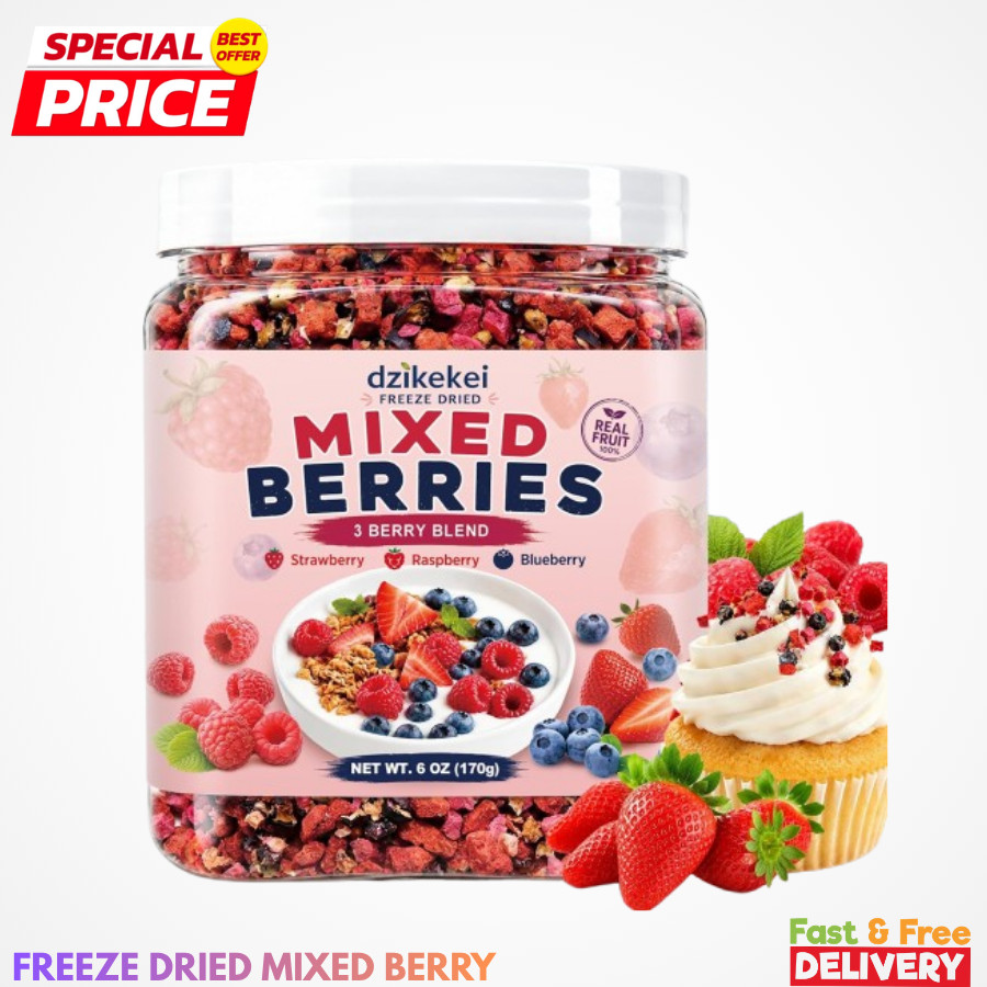 6Oz Freeze Dried Mixed Berry Pieces, Strawberry, Raspberry & Blueberry