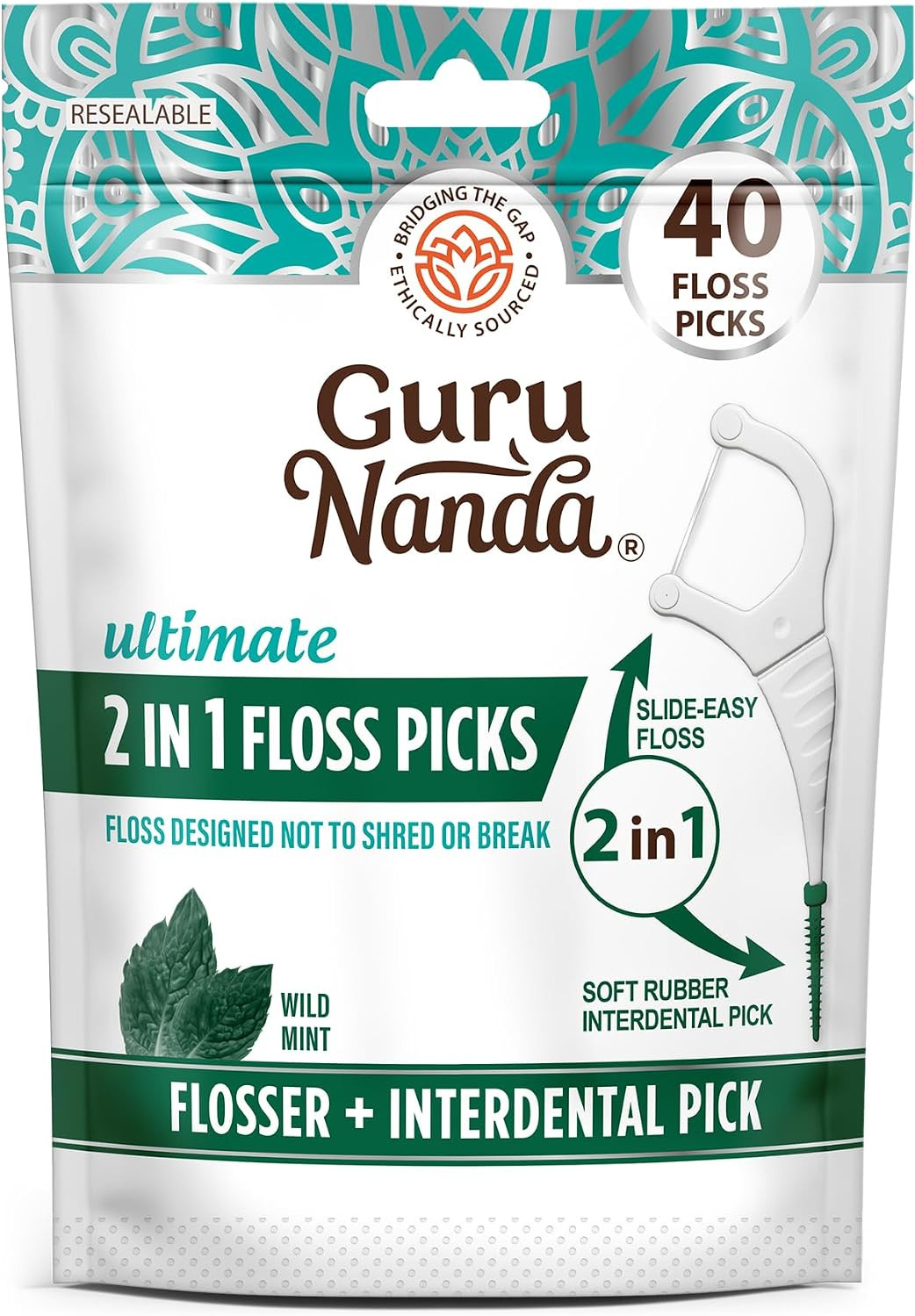 Dental Floss Picks, 2 in 1 Interdental Pick for Braces, 40ct