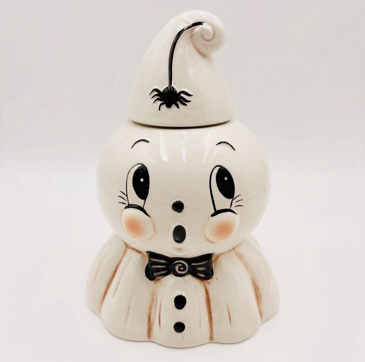 🖤🤍New Johanna Parker Ceramic Ghost Canister Halloween Cookie Jar HTF 🖤🤍New Johanna Parker Ceramic Ghost Canister Halloween Cookie Jar HTF