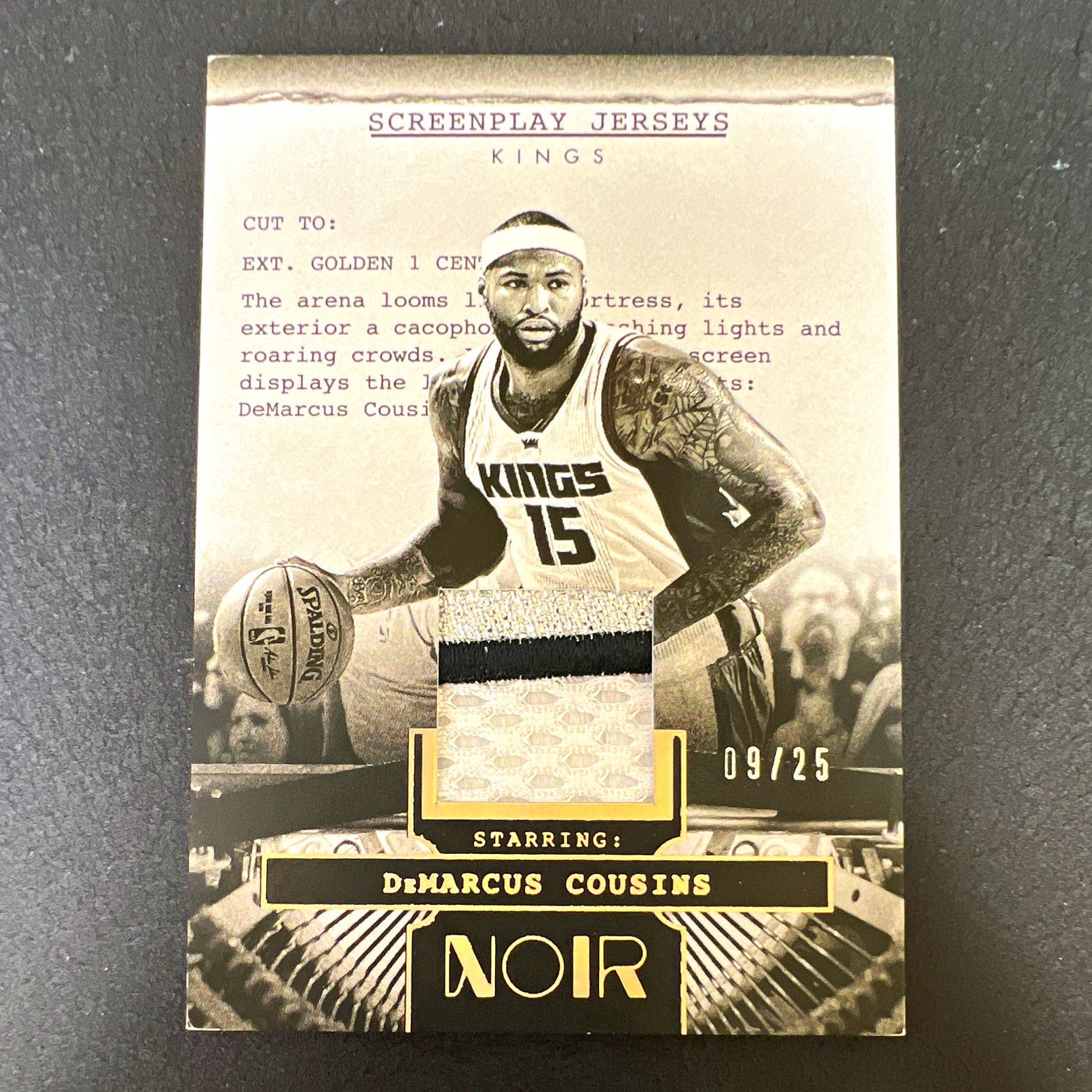 2024-25 Panini Noir Screenplay Jerseys DeMarcus Cousins #SJ-COU 09/25 2024-25 Panini Noir Screenplay Jerseys DeMarcus Cousins #SJ-COU 09/25