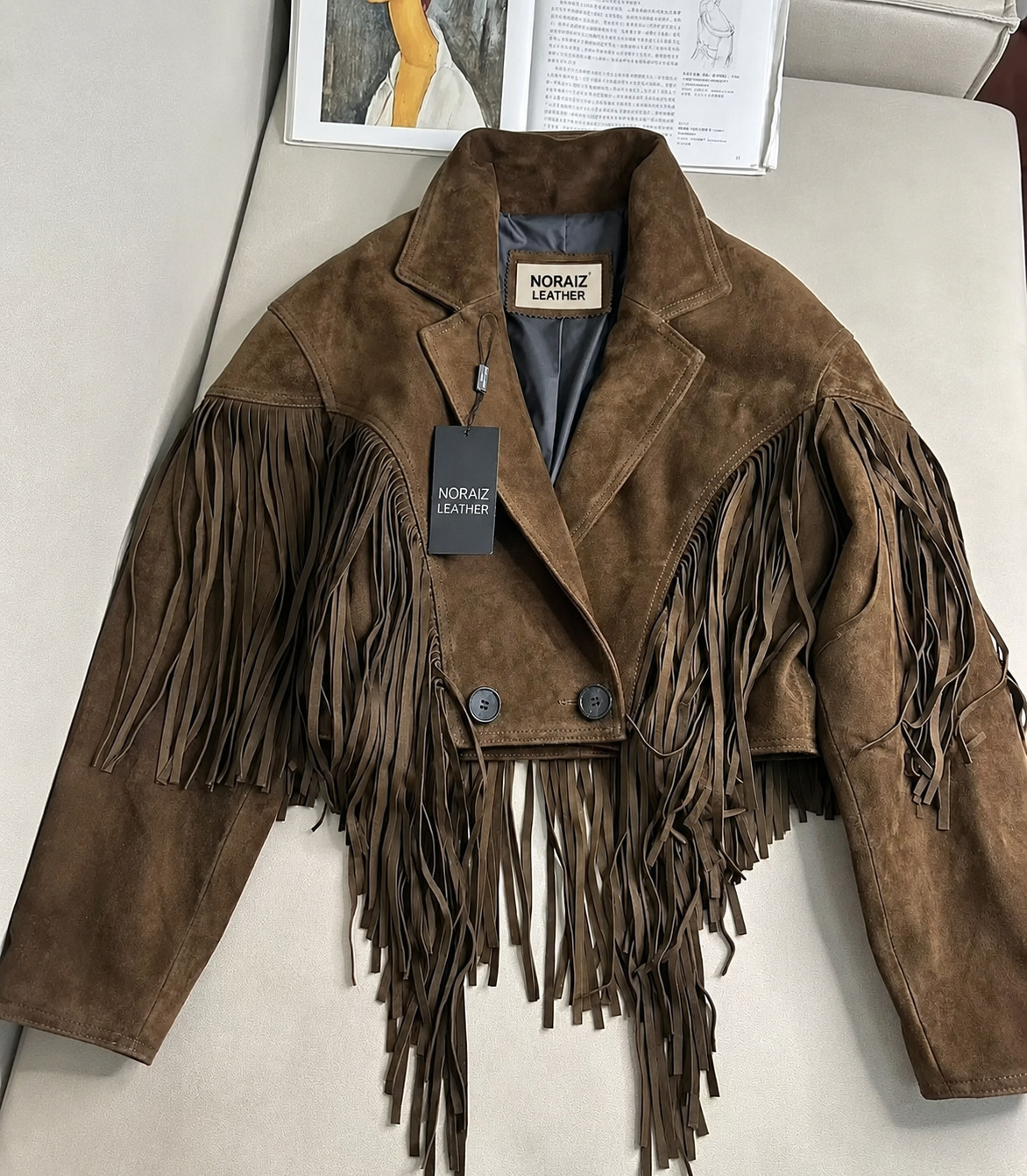 Women's Brown Suede Fringe Leather Jacket Western Cowgirl Tassel Leather Jacket