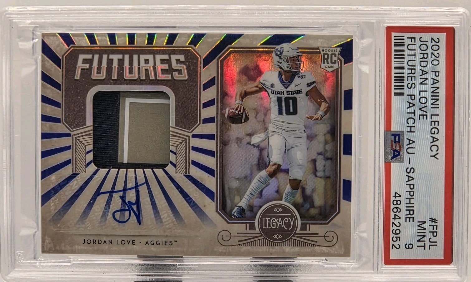 2020 Panini Legacy Jordan Love Futures Sapphire Patch Auto /25 PSA 9 RC 2020 Panini Legacy Jordan Love Futures Sapphire Patch Auto /25 PSA 9 RC