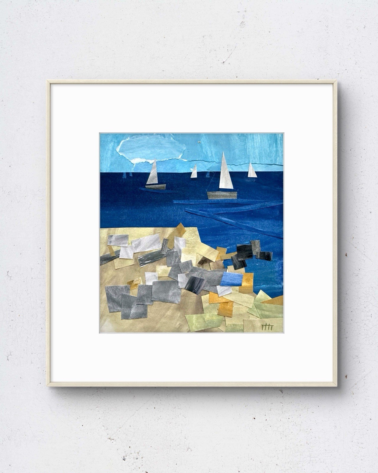 Sailboats 5x6 Abstract Collage Art On Paper Colorful Home Interior