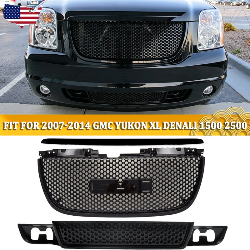 3pcs For 2007-2014 GMC Yukon Black Upper & Lower Front Grill Grille Hood Molding 3pcs For 2007-2014 GMC Yukon Black Upper & Lower Front Grill Grille Hood Molding