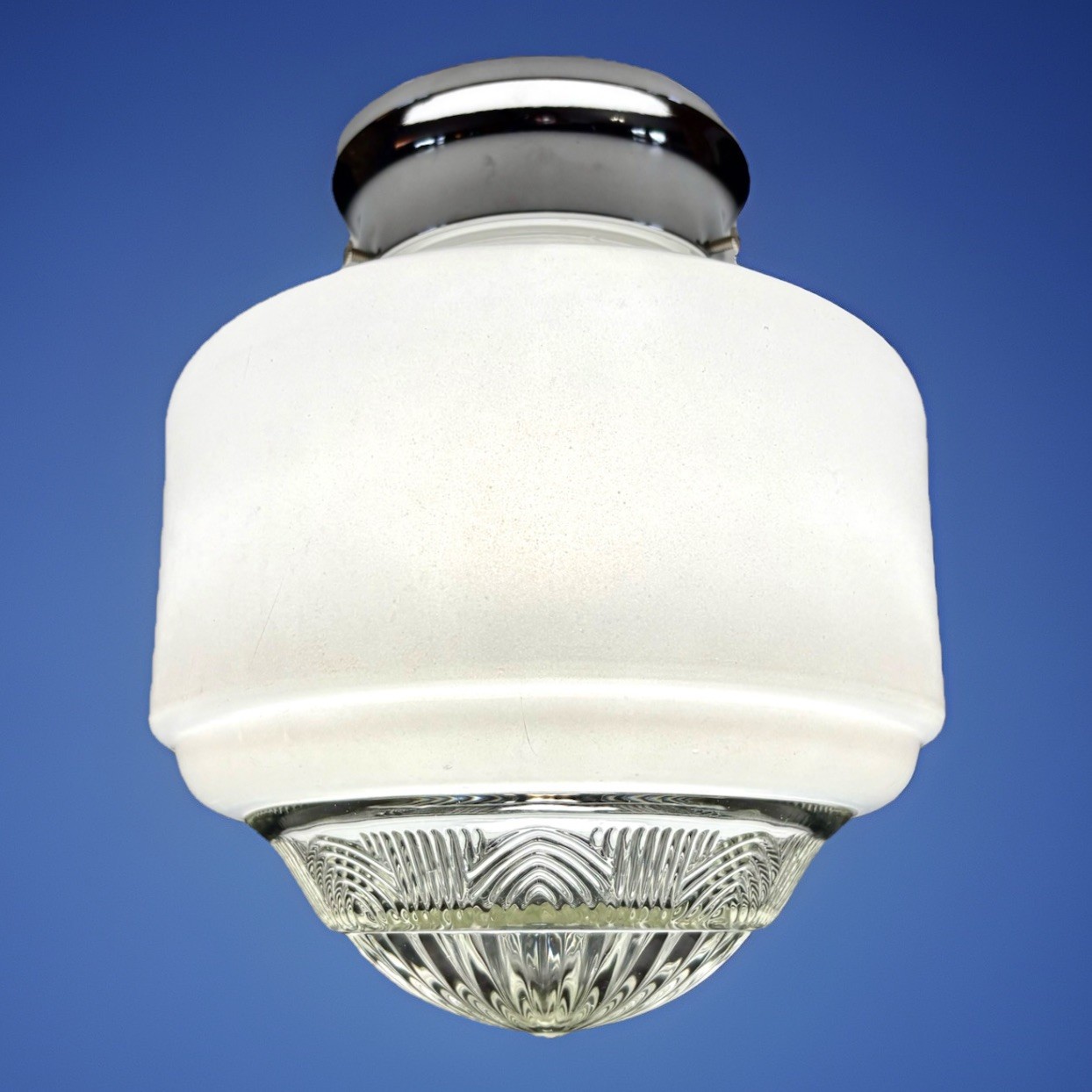 Vintage UNIQUE 1920s-1930's Art Deco Nouveau Glass Shade Ceiling Light Fixture
