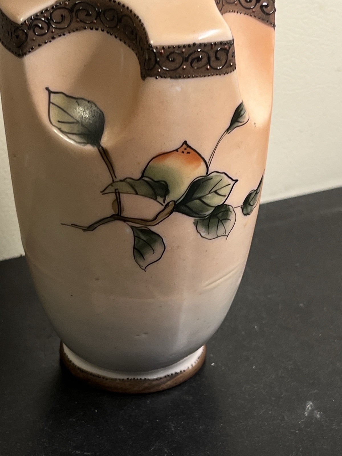Antique 1891 Imperial Nippon Hand Painted Vase Peaches Leaves Japan 6 3/4\ Antique 1891 Imperial Nippon Hand Painted Vase Peaches Leaves Japan 6 3/4\