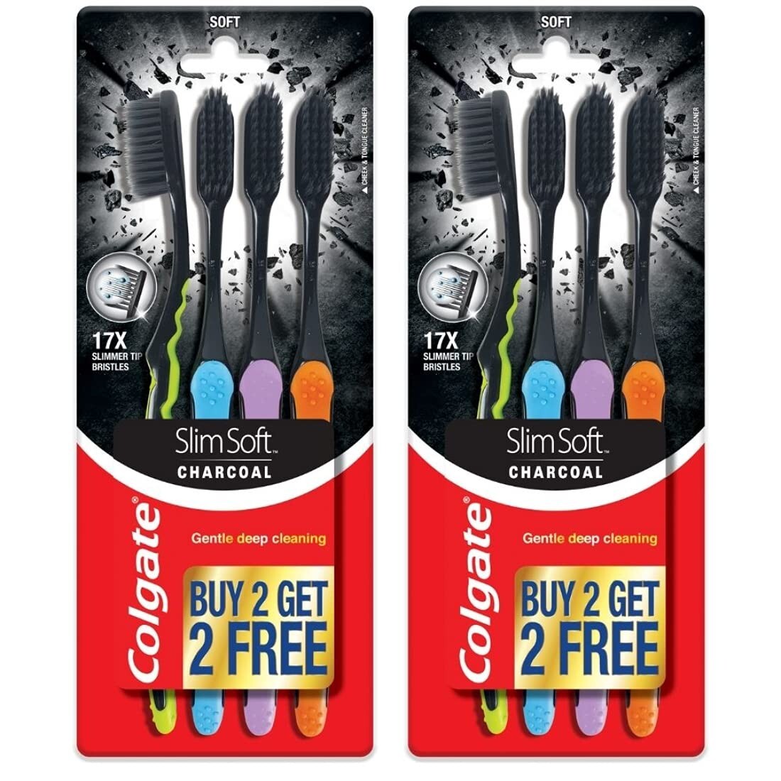 8x Colgate Slim Soft Charcoal Toothbrush 17x Slim Soft Tip Bristles Lot of 8