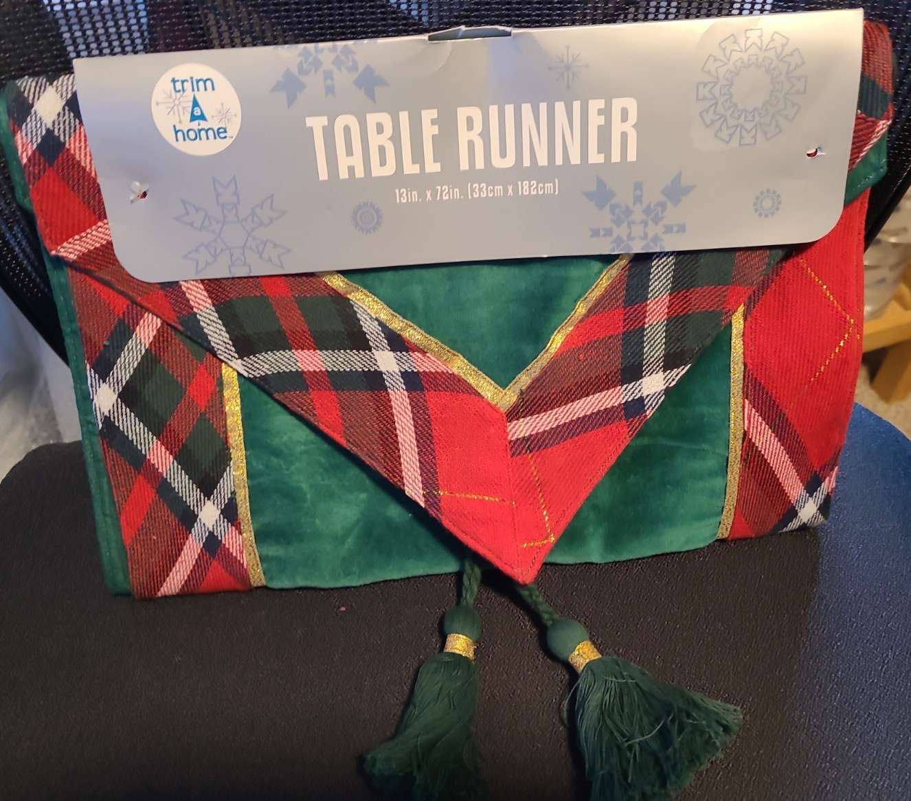 Vtg Kmart Trim A Home Tartan Plaid & Velvet Christmas Table Runner Martha Style
