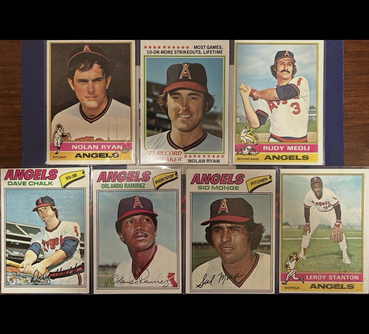 MLB Baseball Los Angeles Angels 1976-78 Topps 7 Card Mix Lot w/ Nolan Ryan