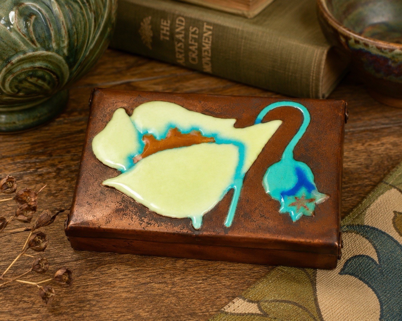 Antique Japanese Ando Jubei Enamel on Copper Box Arts & Crafts Meiji Period