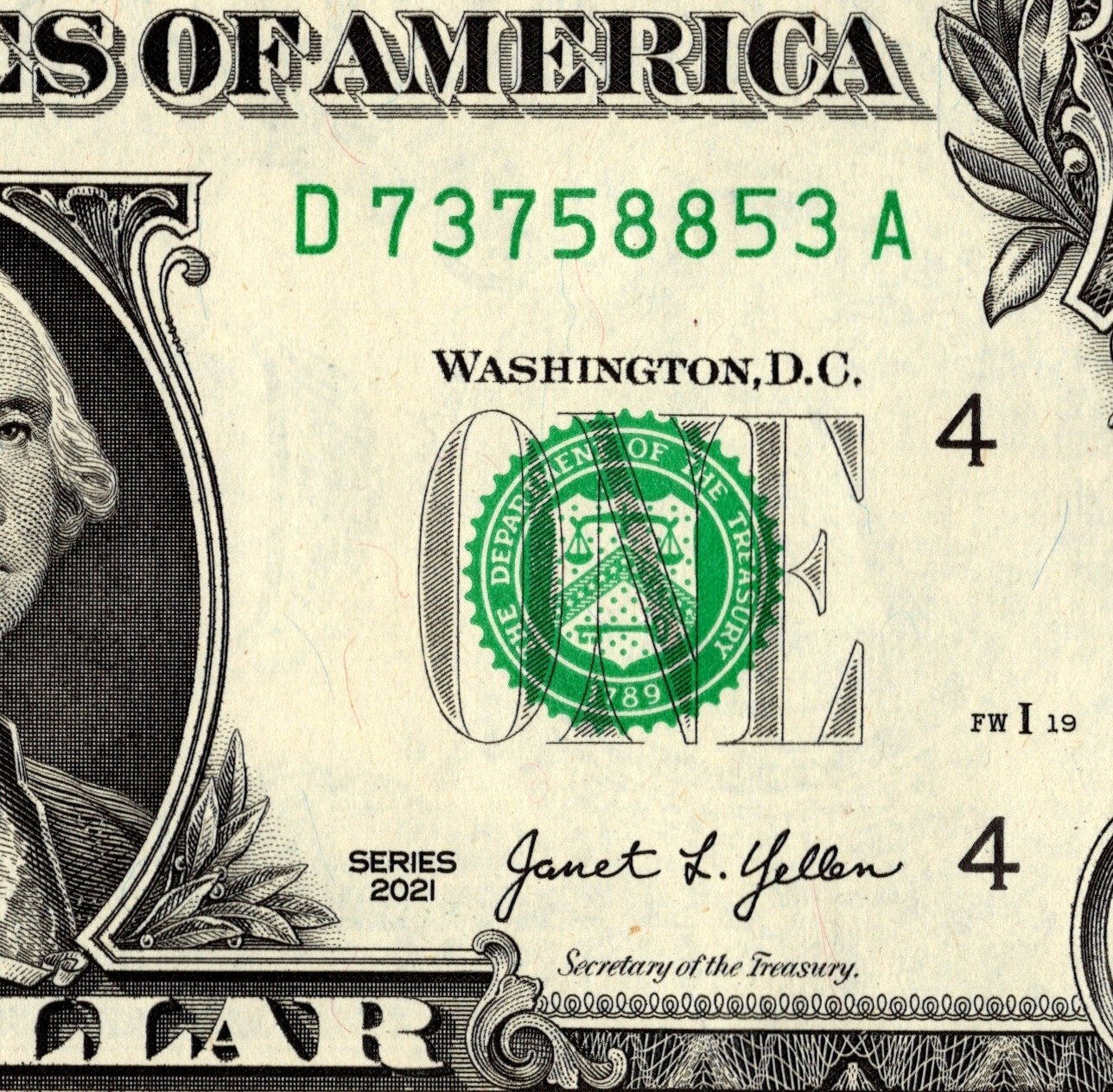 Four Pair Fancy Serial Number One Dollar Bill D73758853A